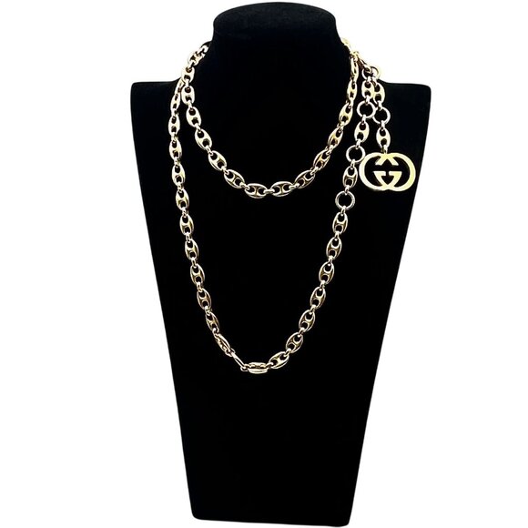 Vintage Gucci Italy 1985 Womens Belt or Necklace Gold Plated Mariner Link Logo - Picture 1 of 6